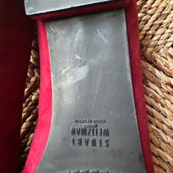 Stuart Weitzman Womens Loafers Lys Scarlet Red Flats Fleur De Lis Suede - Picture 8 of 9